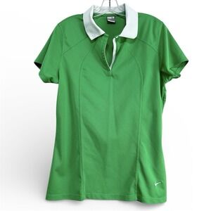 Nike Golf Dri-Fit Polo Shirt Women XL Green‎ Split Neck Athletic Short Sleeve